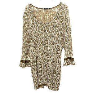 Adorn‎ Sheer Lace Dress XL Beige Romantic Hyper Feminine Fairy Whimsy Paisley